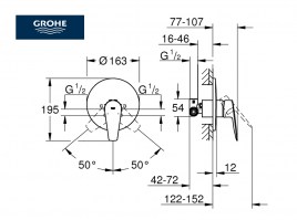 MEDIDAS MONOMANDO EMPOTRADO DUCHA BAUEDGE GROHE